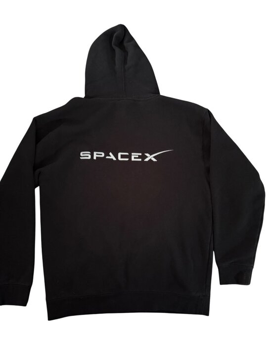 SpaceX Black Pullover Hoodie With Front & Back Logo Design Size M Unisex Cotton